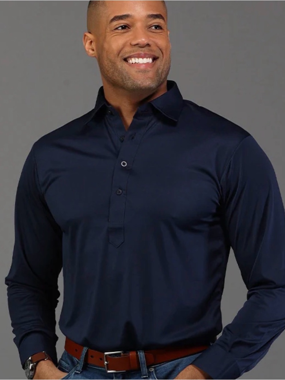 Collars & Co Dress Collar Polo Navy Blue Long Sleeve Shirt Men’s XL NWT